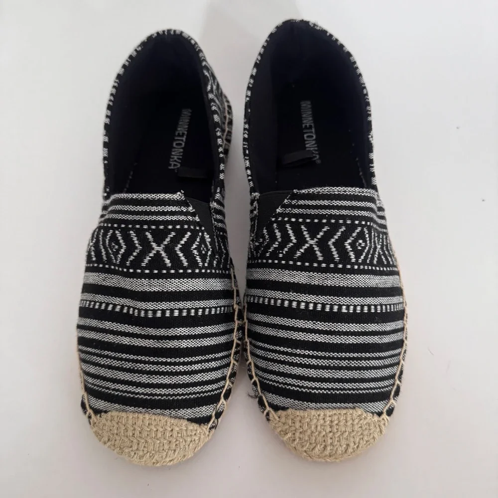 Minnetonka Black Woven Aztec Espadrille Slip On‎ Loafer Shoes Womens Size 6M